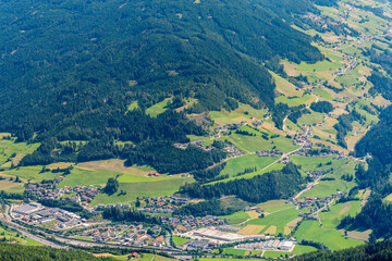 View of the small market town of Matrei am Brenner from Blaser Mount, North Tyrol, Austrian Alps.