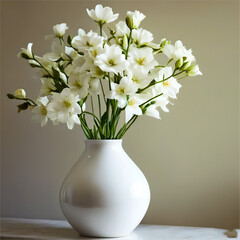 Home interior floral decor. Elegant floral soft white composition. Beautiful white gypsophila flower in vase