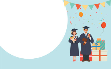 High school or college graduation. Graduation celebration party. Education and academics. Vector illustration of graduation celebrating with family and friends.