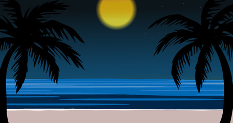 Fototapeta na wymiar Night sea with full moon. Used for decoration, advertising design, websites or publications, banners, posters and brochures.