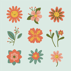 Fototapeta premium Blossom Breeze: Cute Flowers Dancing with Natural Branches