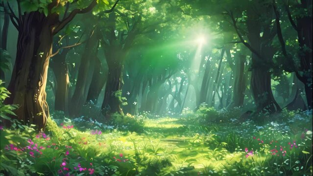 Forest cartoon background. cartoon and anime style	