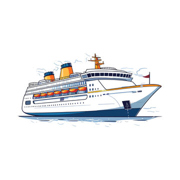 Cruise Ship,simple,minimalism,flat color,vector illustration,thick outlined,white background