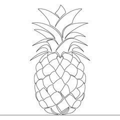 Continuous line drawing pineapple tropical fruit icon vector illustration concept