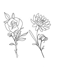 line art drawing of flowers. minimalism sketch, idea for invitation, design of instagram stories and highlights icons