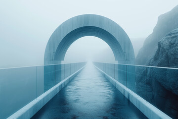 A minimalist image of a geometrically designed modern bridge, with clean lines and symmetrical elements that contribute to a sense of visual equilibrium.  Generative Ai.