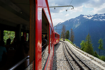Historic cogwheel train connecting Chamonix and glaciers, popular tourist attraction, Chamonix, France