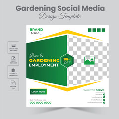 Lawn gardening & Landscaping social media post services. Agro farm services social media banner or Instagram post design template with green layouts.