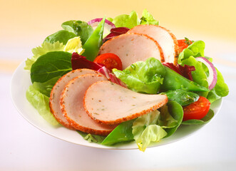 Hähnchenbrust, Scheiben, Salat, Tomaten, isoliert, Hähnchenbrust,