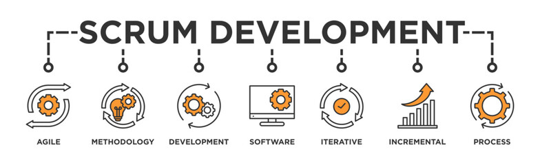 Scrum development banner web icon vector illustration concept with icon of agile, methodology, development, software, iterative, incremental and process