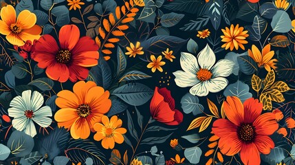 Seamless pattern with fantasy flowers, natural wallpaper, floral decoration