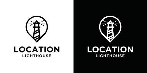 lighthouse map logo design template, location point and lighthouse icon vector illustration