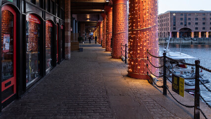 Fototapeta na wymiar Liverpool, united kingdom May, 16, 2023 Albert Dock and marina in Liverpool during dusk