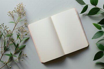 mockup of a blank small notebook laying on a traditional light colored desk 