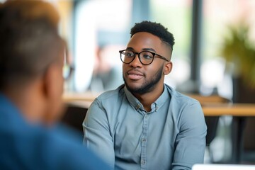 Obraz premium Young professional in an interview for a tech startup