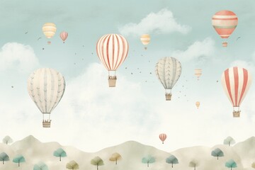 A whimsical and playful wallpaper featuring illustrated hot air balloons and dreamy skies, perfect for a child's room or creative space