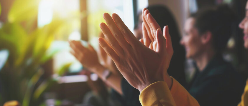 Enthusiastic applause captured in a warm indoor setting, highlighting shared appreciation or success