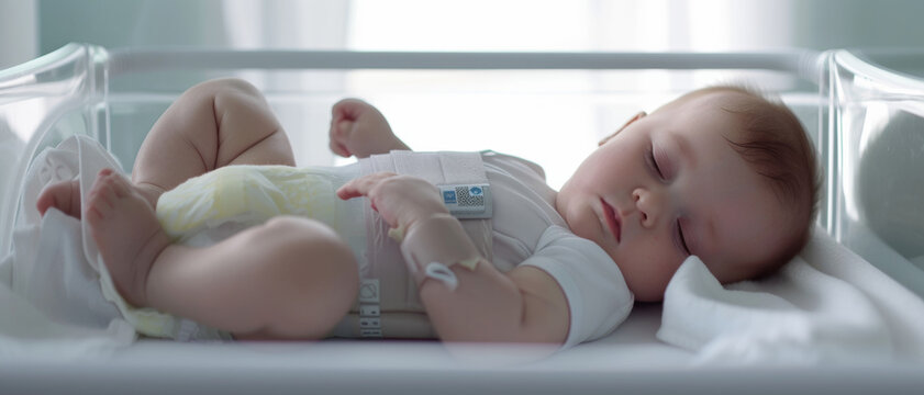 Sleeping newborn in hospital crib, depicting the peacefulness of new life and infant care