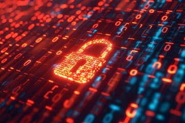 Data encryption concept Digital code and padlock