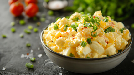 creamy egg salad with chopped green onions and mayonnaise