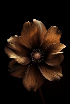Gleaming Metallic Flower on a Dark Background, Elegant Floral Photography