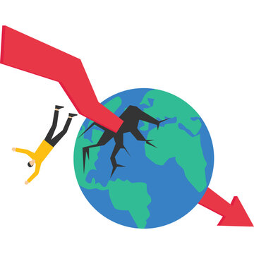 Global Recession or Economic Slowdown. global financial crisis. Effect of inflation. inflation on global markets. The stock market is volatile. businessman falling down arrow Graph falling.
