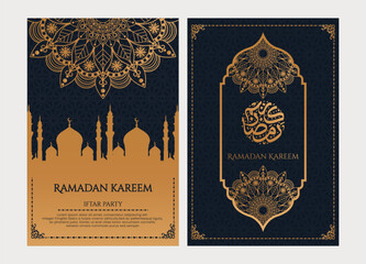 Ramadan kareem poster template set. Ramadan iftar party invitation vector illustration template