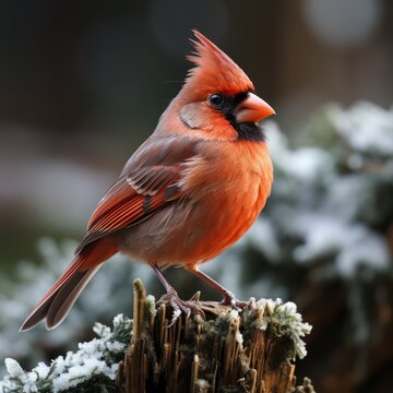 a cardinal bird standing on a log fence