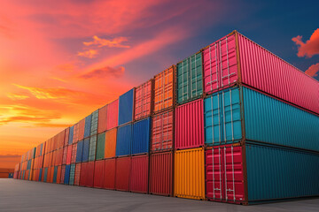 Shipping containers at sunset