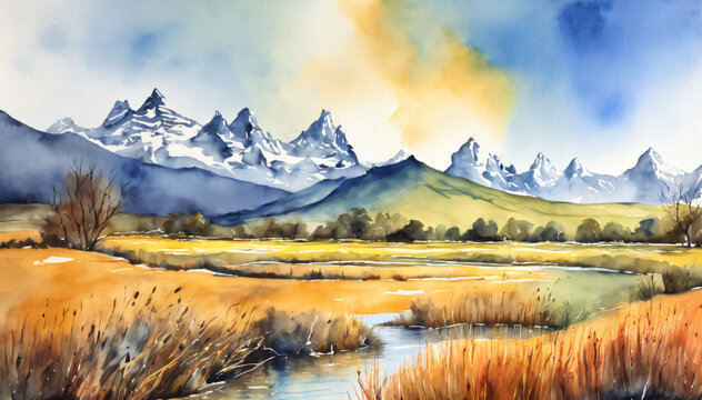 Mountain Majesty: Watercolor Valley View
