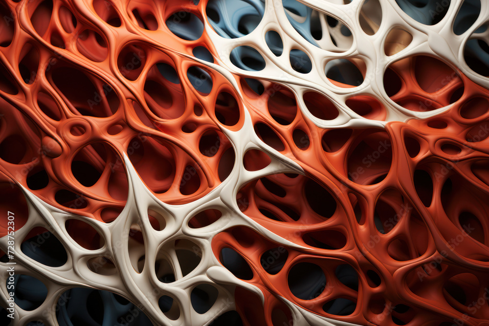 Poster organic patterns intertwine to create a network of abstract figures, symbolizing the intricate conne