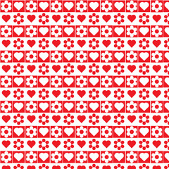 red Hearts and Daisies Pattern, a repeating pattern of red hearts and daisies set in alternating squares, creating a vibrant and playful design suitable for Valentine's or decorative themes