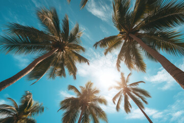 Exotic Paradise, Dark Brown and Azure Palm Tree Landscape