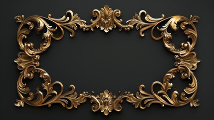 Vintage gold picture frame on a black background. Classic antique golden picture frame 