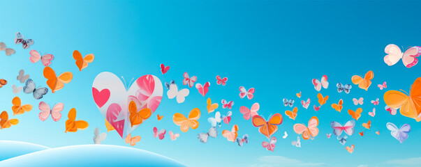 Several butterflies in flight against a blue sky. This image conveys the inexpressible beauty and lightness of nature, associated