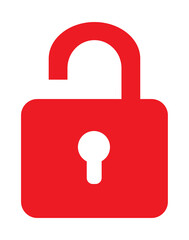 Isolated icon of unlocked red padlock.