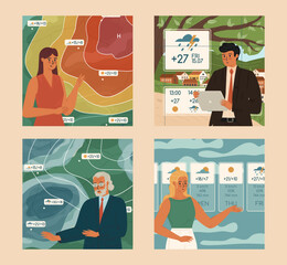 Fototapeta premium Weather forecast scene with host telling about nature and environment changes
