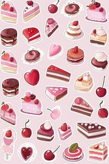A bunch of different types of desserts on a pink background.
