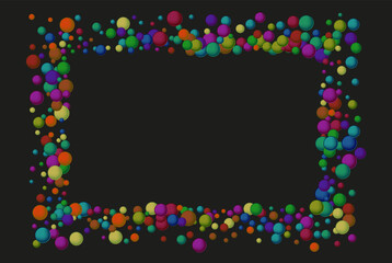 Colorful bright colors of rainbow confetti, dots, frame isolated on black background.