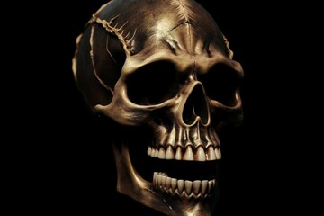 creepy fantasy skull on black background. gothic teeth, devil mask, skull, halloween. 3d illustration. Generative AI