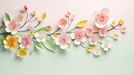 Spring blossom. 3d branch with spring abstract flowers. Happy spring concept or banner. - obrazy, fototapety, plakaty