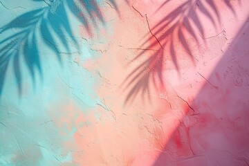 Tropical Palm Shadow on Pastel Wall