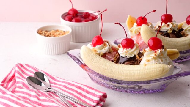 banana split with cherries and nuts
