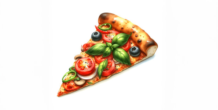 Slice of pizza isolated on white watercolor painting