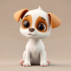 flat logo of cute baby dog with big eyes lovely little animal 3d rendering cartoon character
