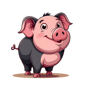 flat logo of vector cute pig cartoon vector icon illustration animal nature icon concept isolated premium transparent background png