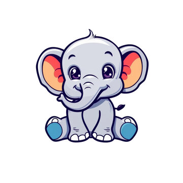 flat logo of vector cute elephant cartoon vector icon illustration animal nature icon concept isolated premium transparent background png
