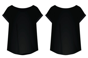 Black  women t shirt. front and back view. vector illustration