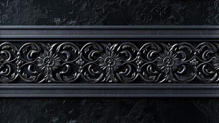 a 3D decorative frame border crafted from thin line steel, exuding a sense of luxury and elegance, set against an ebony black background, enhancing its opulent allure.