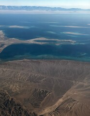 airplane look from window. Red sea.